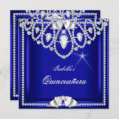 Invitation Quinceanera Blue Silver Diamond Party 15e (Devant / Derrière)