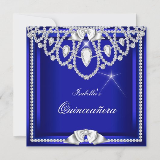 Invitation Quinceanera Blue Silver Diamond Party 15e (Devant)