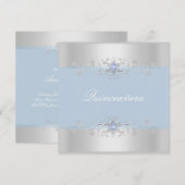 Invitation Quinceanera Blue & Silver Snow Gem (Devant / Derrière)