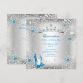 Invitation Quinceanera Blue Silver Winter Wonderland (Devant / Derrière)