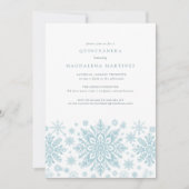 Invitation Quinceanera Blue White Snowflon hiver (Devant)