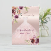 Invitation Quinceanera Blush Bourgogne Aquarelle Fleurs (Debout devant)