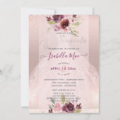 Invitation Quinceanera Blush Bourgogne Aquarelle Fleurs (Dos)