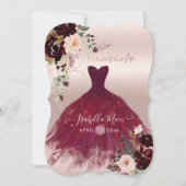 Invitation Quinceanera Blush Bourgogne Aquarelle Fleurs (Devant)