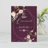 Invitation Quinceanera Blush Bourgogne Aquarelle Fleurs (Debout devant)