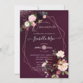Invitation Quinceanera Blush Bourgogne Aquarelle Fleurs (Dos)