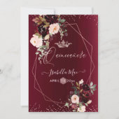 Invitation Quinceanera Blush Bourgogne Aquarelle Fleurs (Devant)