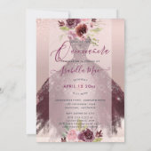 Invitation Quinceanera Blush Bourgogne Aquarelle Fleurs (Dos)