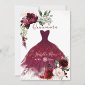 Invitation Quinceanera Blush Bourgogne Aquarelle Fleurs (Devant)
