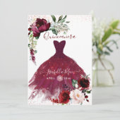 Invitation Quinceanera Blush Bourgogne Aquarelle Fleurs (Debout devant)