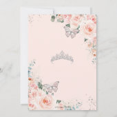Invitation Quinceañera Blush Floral Butterflies Argent Couron (Dos)