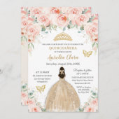 Invitation Quinceañera Blush Floral Champagne Robe Princesse (Devant / Derrière)