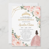 Invitation Quinceañera Blush Floral Princess Gold Crown (Devant)