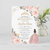 Invitation Quinceañera Blush Floral Princess Gold Crown (Debout devant)