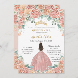 Invitation Quinceañera Blush Floral Rose Gold robe Princesse