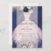 Invitation Quinceanera Blush Navy Blue Aquarelle Fleurs Inv (Dos)