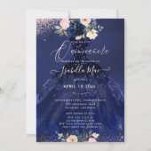 Invitation Quinceanera Blush Navy Blue Watercolor Fleurs (Dos)