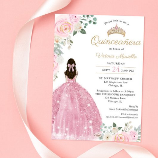 Invitation Quinceañera Blush or rose 15e anniversaire élégant
