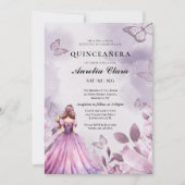 Invitation Quinceañera Blush papillon floral violet (Devant)