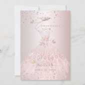 Invitation Quinceanera Blush Parties scintillant Gown Pois do (Devant)
