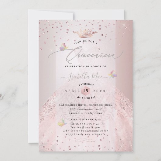 Invitation Quinceanera Blush Parties scintillant Gown Pois do (Dos)