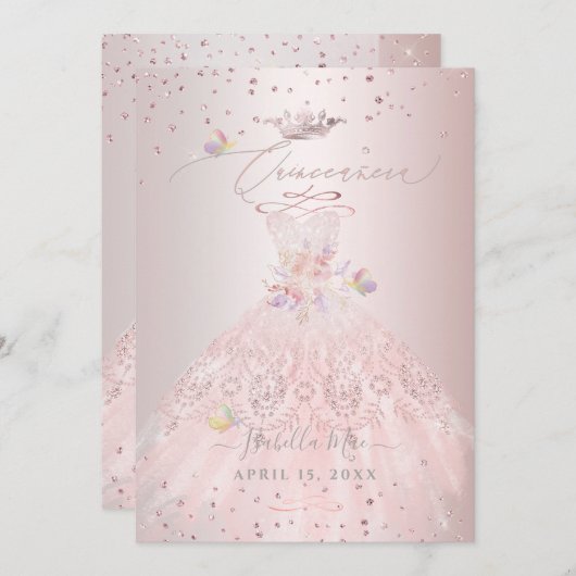 Invitation Quinceanera Blush Parties scintillant Gown Pois do (Devant / Derrière)