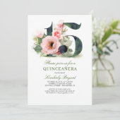 Invitation Quinceanera Blush Pink Floral 15e anniversaire (Debout devant)