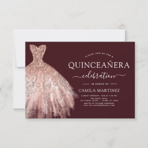 Invitation Quinceanera Blush Pink - Or Rose Bourgogne
