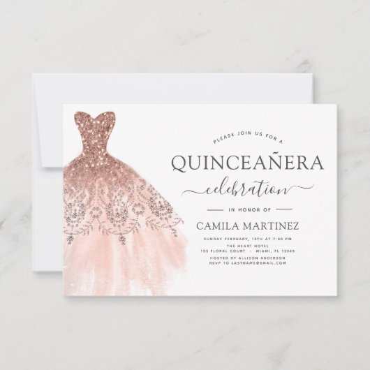 Invitation Quinceanera Blush Pink - Rose Parties scintillant  (Devant)