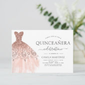 Invitation Quinceanera Blush Pink - Rose Parties scintillant  (Debout devant)