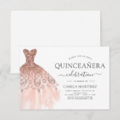 Invitation Quinceanera Blush Pink - Rose Parties scintillant  (Devant / Derrière)