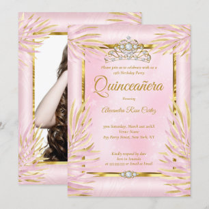 Invitation Quinceanera Blush Pink Tiara Photo Anniversaire