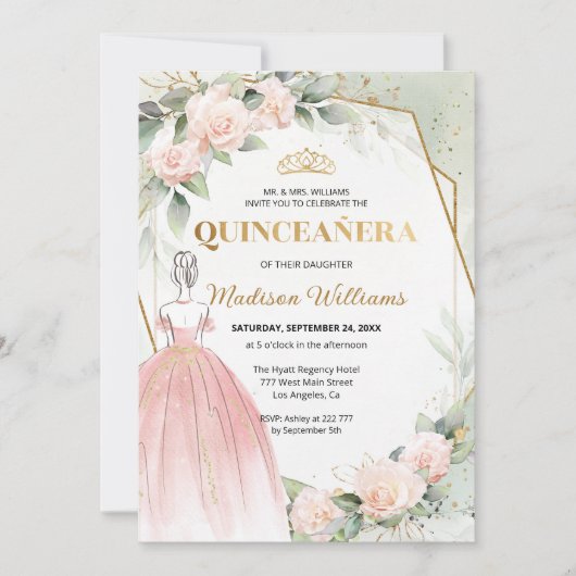 Invitation Quinceañera Blush Rose Anniversaire (Devant)