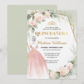 Invitation Quinceañera Blush Rose Anniversaire (Devant / Derrière)