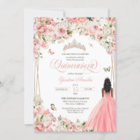 Quinceanera Blush Rose Blanc Floral & Papillon In