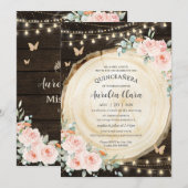 Invitation Quinceañera Blush rose Floral Enchanted Forest (Devant / Derrière)