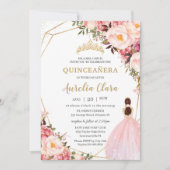 Invitation Quinceañera Blush Rose Floral Gold Princess (Devant)