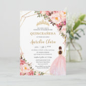 Invitation Quinceañera Blush Rose Floral Gold Princess (Debout devant)