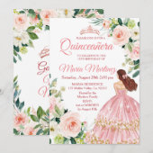 Invitation Quinceanera Blush rose Floral mexicain Anniversair (Devant / Derrière)