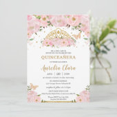 Invitation Quinceañera Blush rose Floral Papillons Tiara (Debout devant)