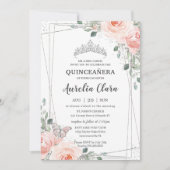 Invitation Quinceañera Blush rose Floral Rose Couronne papill (Devant)