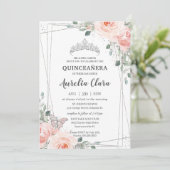 Invitation Quinceañera Blush rose Floral Rose Couronne papill (Debout devant)