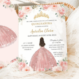 Invitation Quinceañera Blush rose Floral Rose Gold Princesse