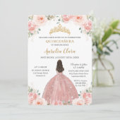 Invitation Quinceañera Blush rose Floral Rose Gold Princesse (Debout devant)