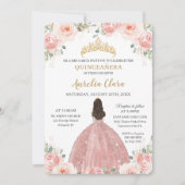 Invitation Quinceañera Blush rose Floral Rose Gold Princesse (Devant)