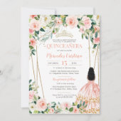 Invitation Quinceanera Blush Rose Or, fille en Gown dans (Devant)