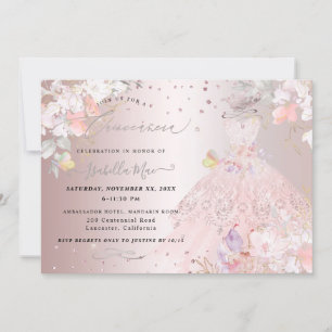 Invitation Quinceanera Blush Rose Parties scintillant Gown Po