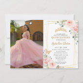 Invitation Quinceañera Blush Rose Rose Floral Butterfly Photo (Devant)