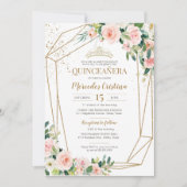 Invitation Quinceanera Blush Roses rose et Gold Pearl Tiara (Devant)