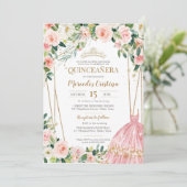 Invitation Quinceanera Blush Roses rose et Gold Pearl Tiara (Debout devant)